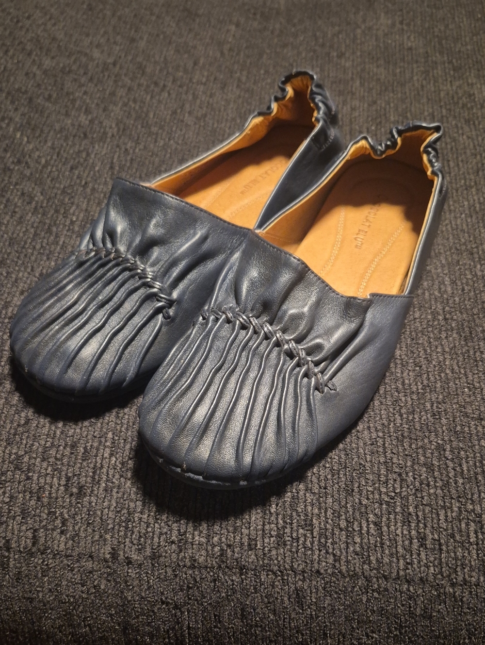 Chocolat Blu Navy Ruched Leather Ballet Flats